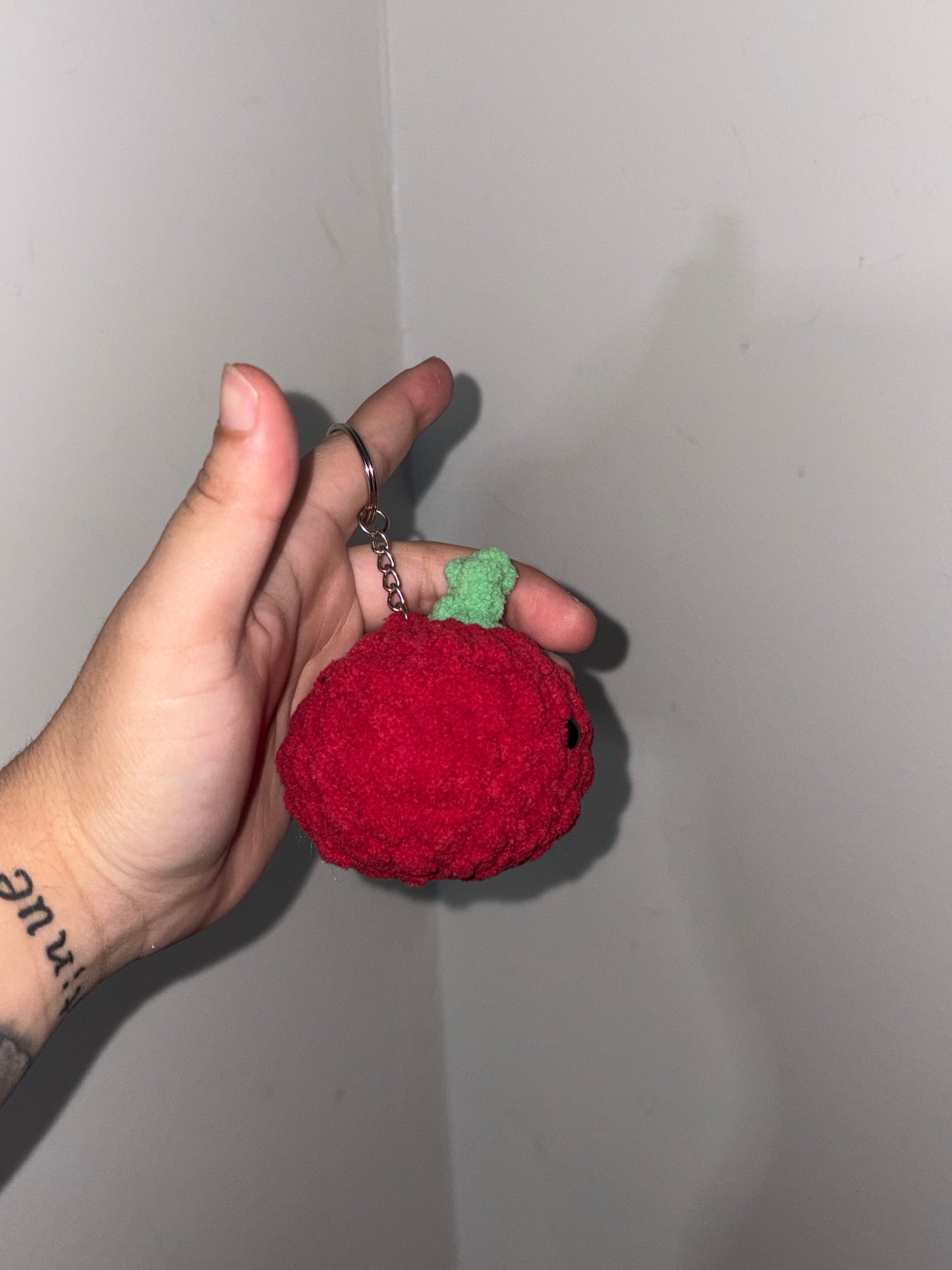 Happy Crocheted Tomato Keychain
