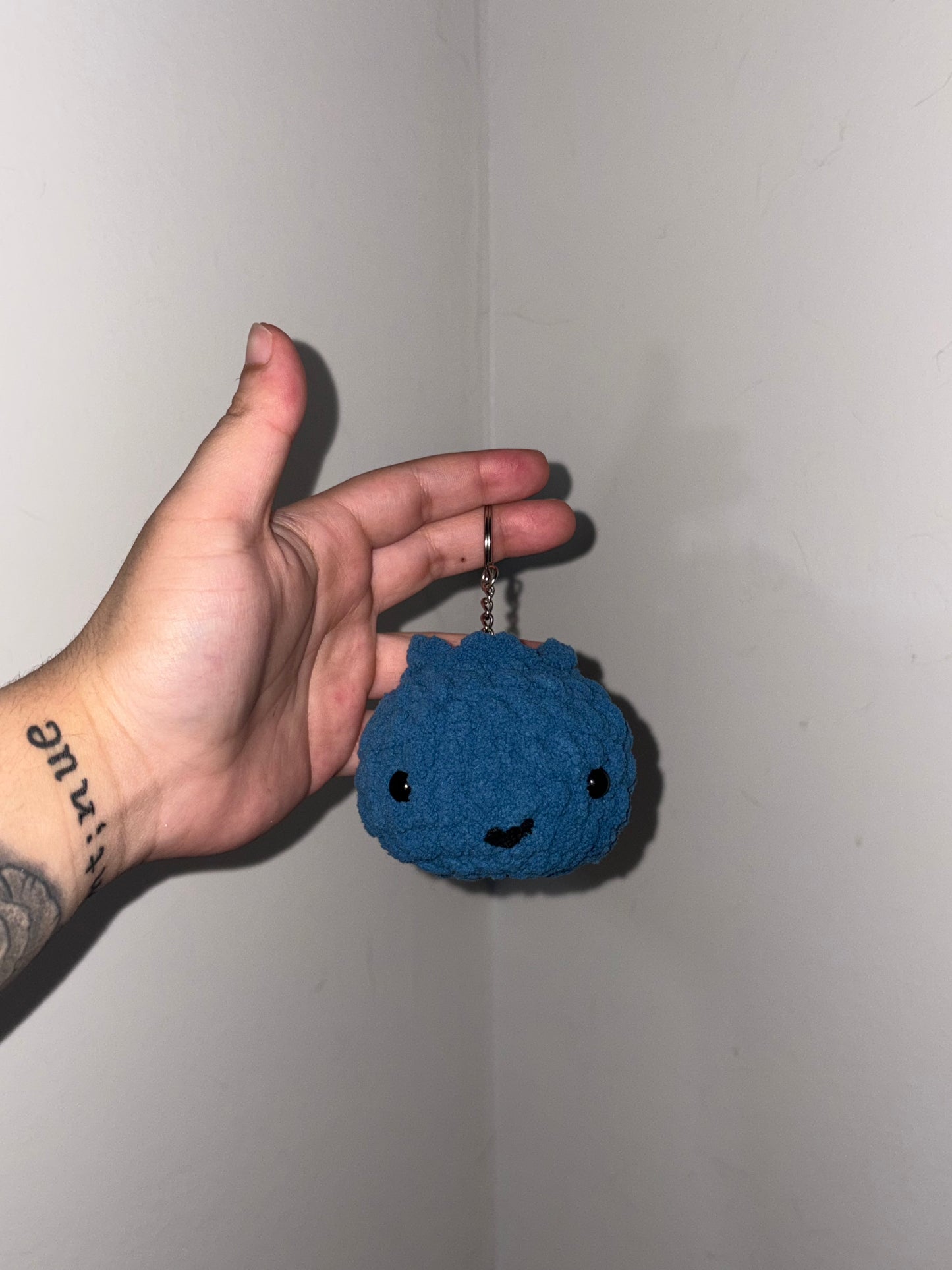 Happy Crocheted Blueberry Keychain